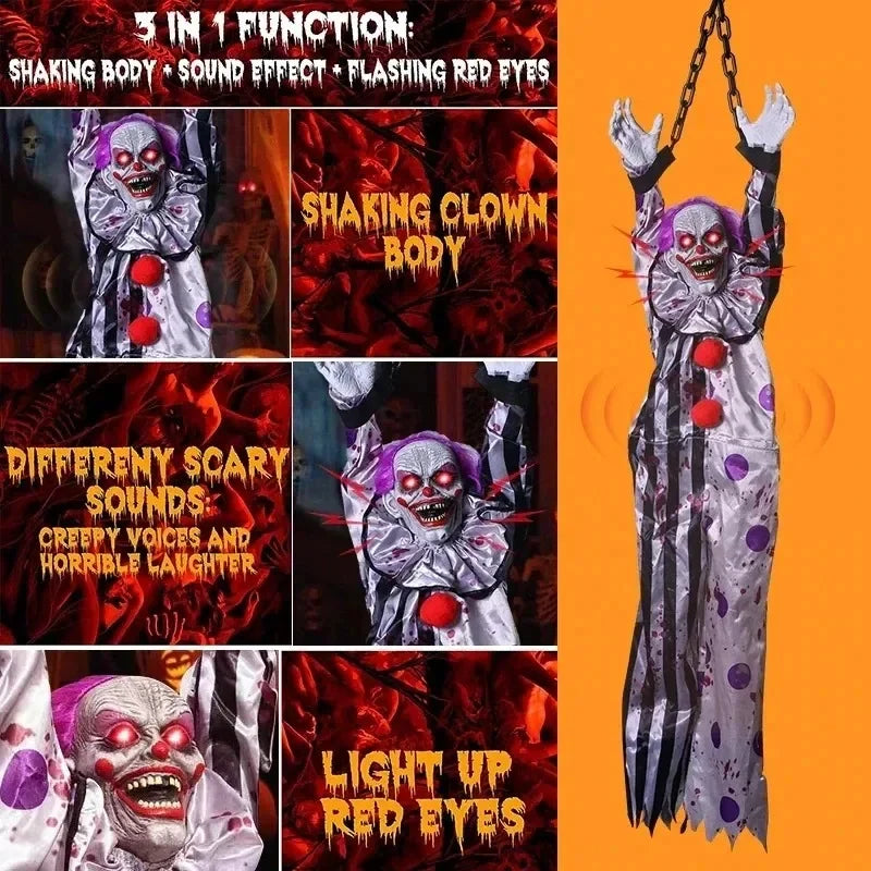 Halloween Electric Vocal Clown Pendant Home Glow Lifelike Hanging Ghost Decoration Spooky Kid Hanging From A - product image 5