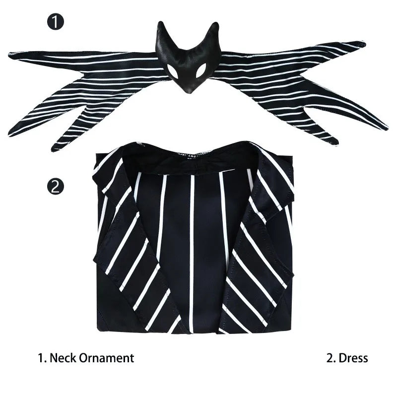 Anime Striped Skeleton Gentleman Costume Night Outfit Black Stripe Dress for Women's Halloween Fancy - Dress / XXL