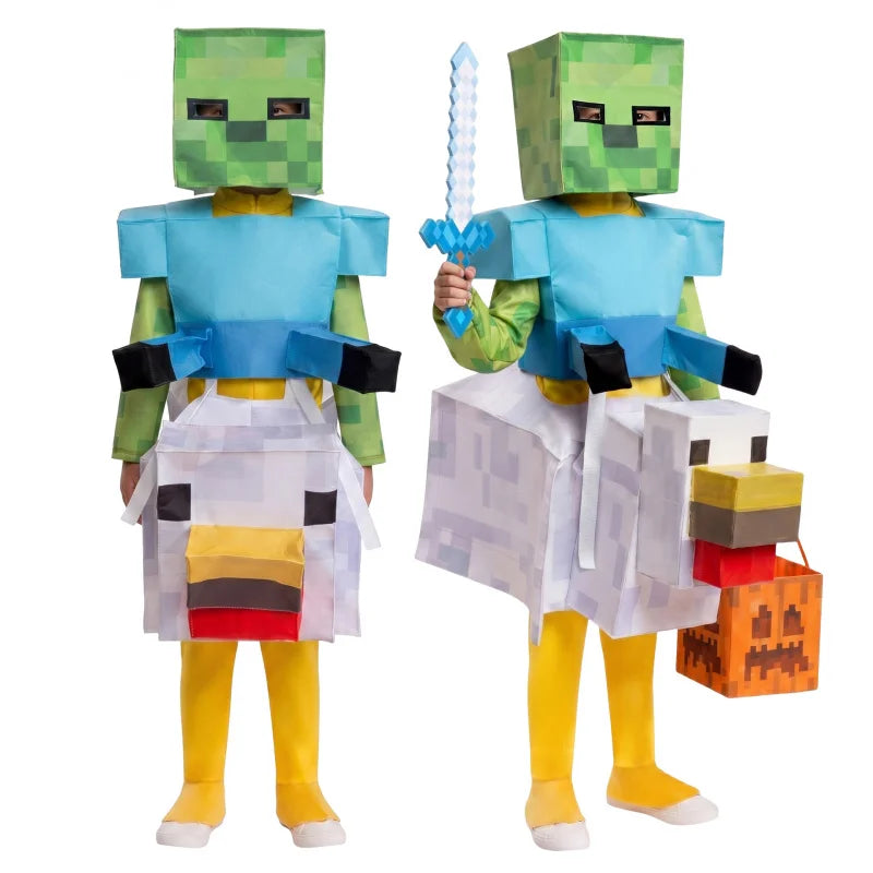 Halloween Jockey Costume, Pixel Block Chicken JockeyStyle Game Role Play Outfit, Funny Stage Performance