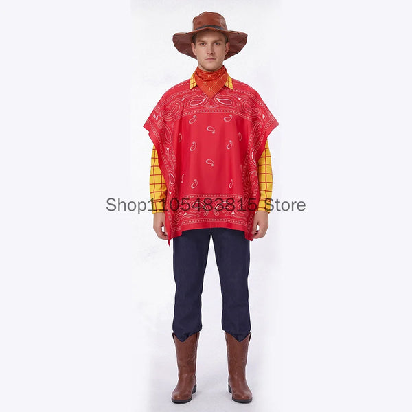 Men's Western Cowboy Toy Costume Toy Movie Story Western Poncho Scarf Bandana Sheriff Costume - cape with scarf / M
