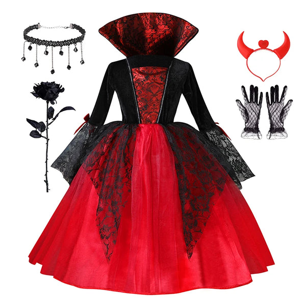 Kids Girls Vampire Devil Costume Dress Complete Set with Accessories Theme Costume