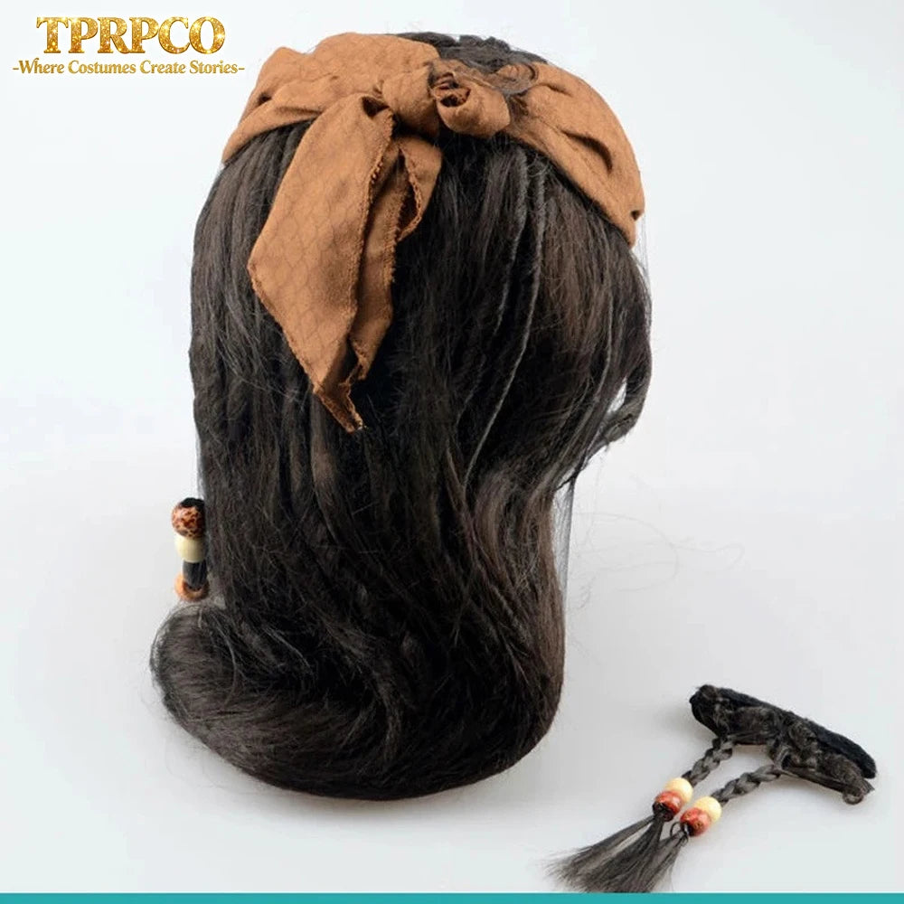 halloween costume for men adult pirate captain jack sparrow wigs hat pirates of the caribbean cosplay - product image 3
