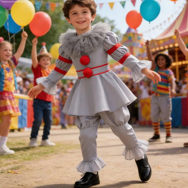Kids' Clown Scary Sleeve Pants 2pcs Red-Haired Sewer Clown Halloween Costume - GRAY / 130
