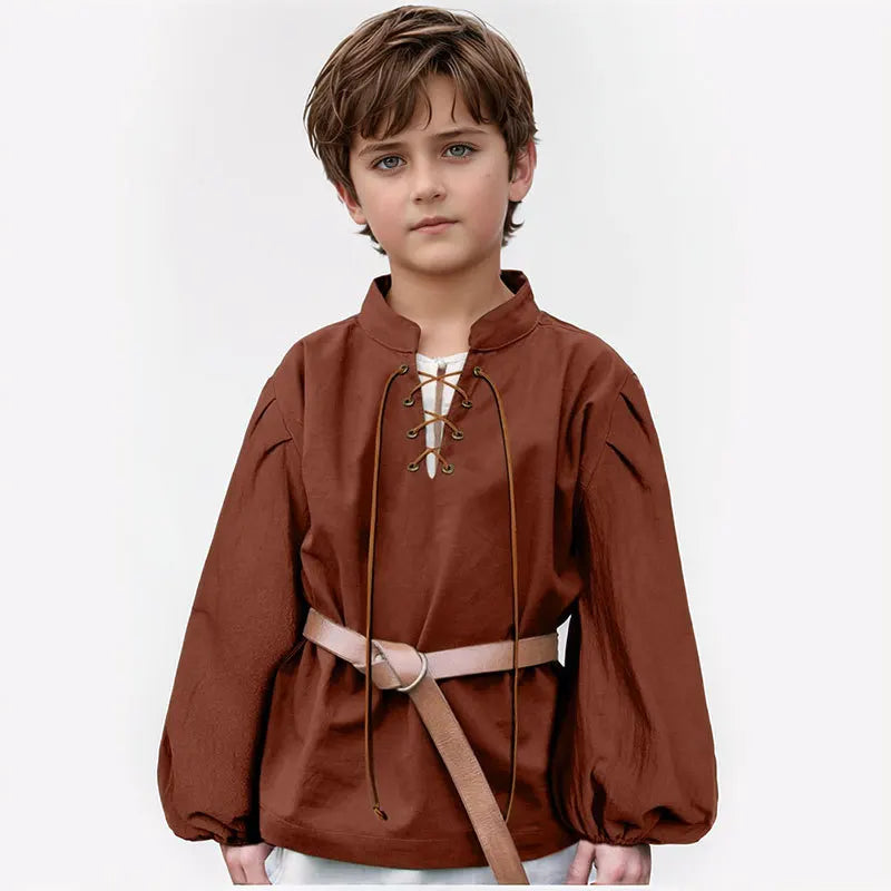 Boys Medieval Pirate Shirt Kids Renaissance Lace up Scottish Jacobite Ghillie