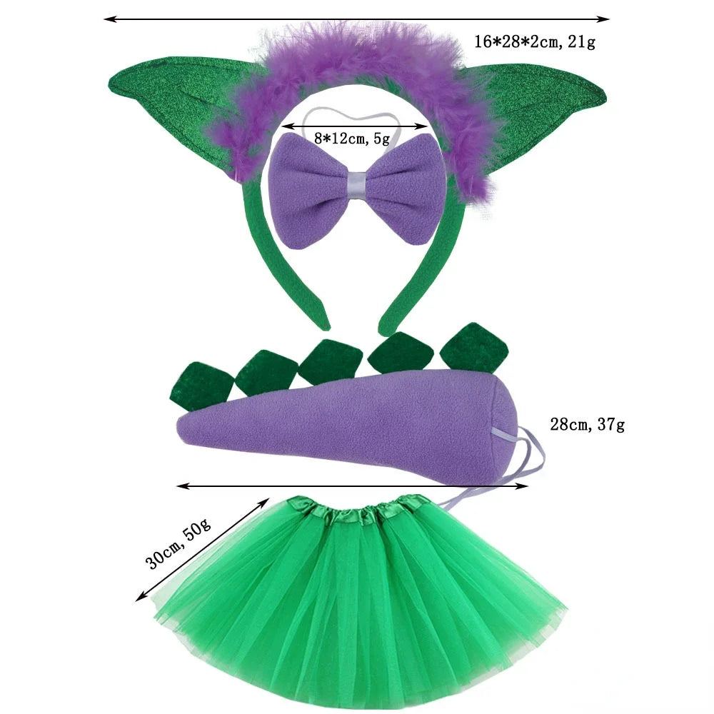 Girls Women Kids Animal Costume Dinosaur Green Tutu Skirt Ear Headband Bowtie Tail Cosplay Props Halloween - product image 17