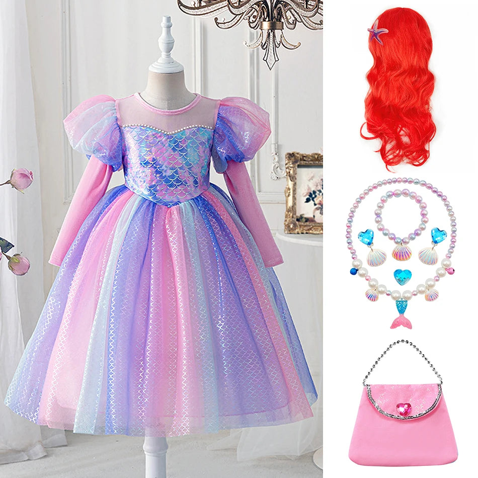 Girls Long-Sleeve Mermaid Princess Costume Dress