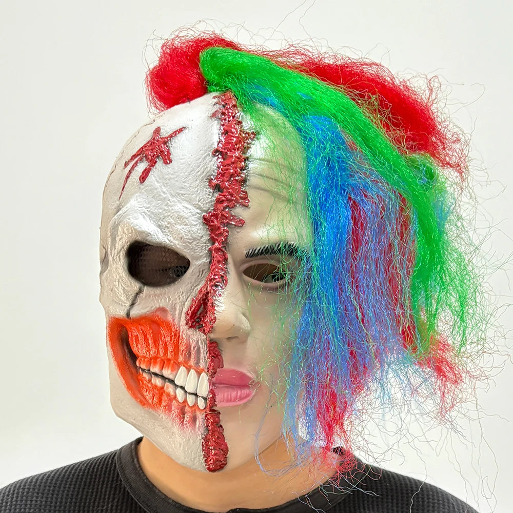 Scary Clown Latex Mask with Hair – Halloween Horror Costume