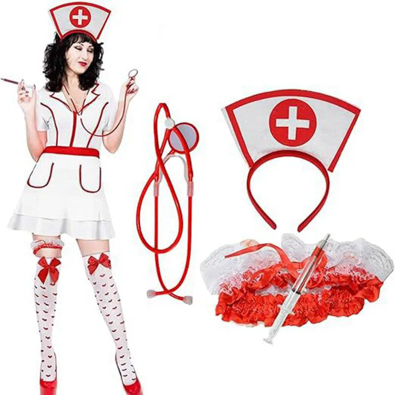 Nurse Costume Accessory Set – Hat, Stethoscope & Thigh Belt