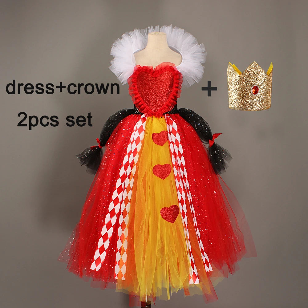 Girls Red Queen Wonderland Halloween Tutu Costume