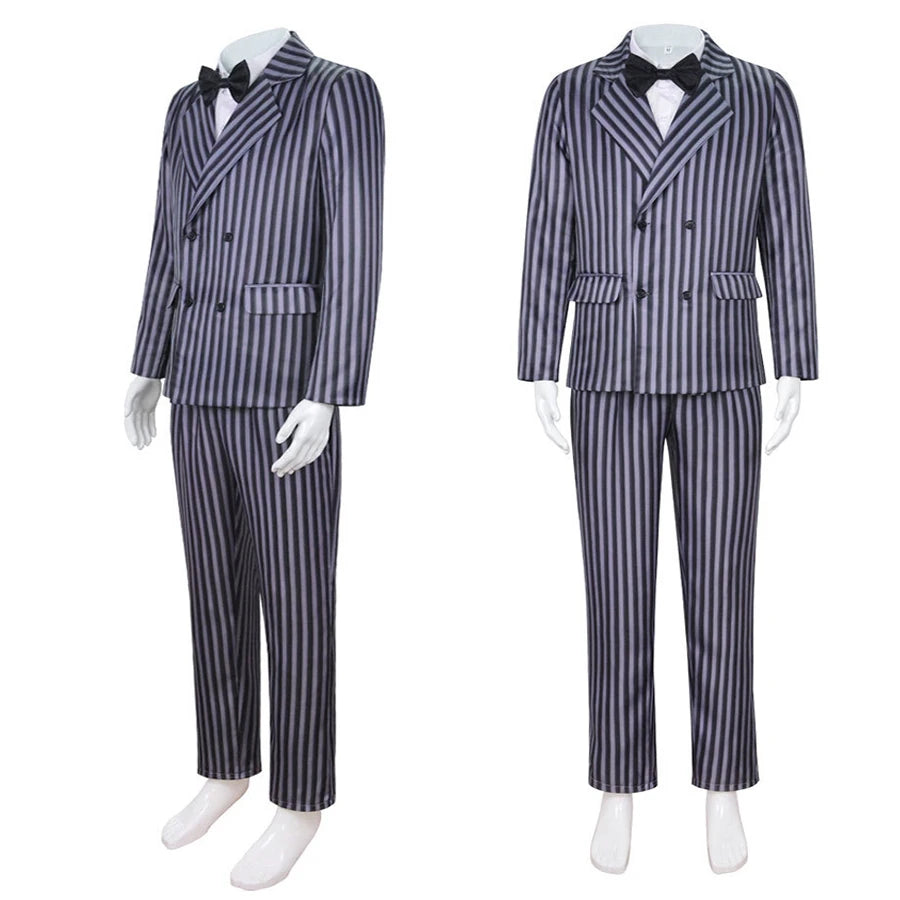 Morticia Addams Costume Black Gothic Dress Sexy Dresses Gomez Addams Men Suit Uniform - women dress / L