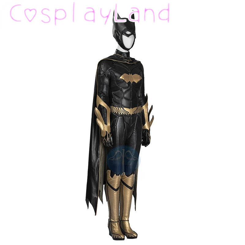 Arkham Knight Barbara Gordon Costume Battle Bat Suit with Cape Mask Black Jumpsuit - NO Mask Cape Shoes / XL