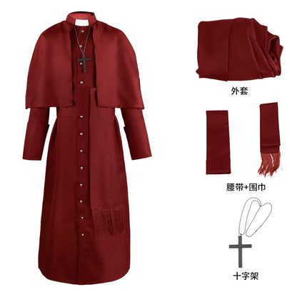 Medieval Solid Colour Godfather Priest Costume Halloween Priest Costume - black / XXL