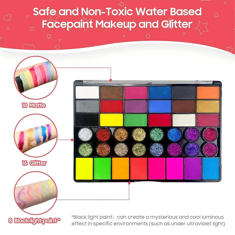 42 Color Face Painting Kit for Adults Water Activated Paint - Halloween Makeup - product image 2