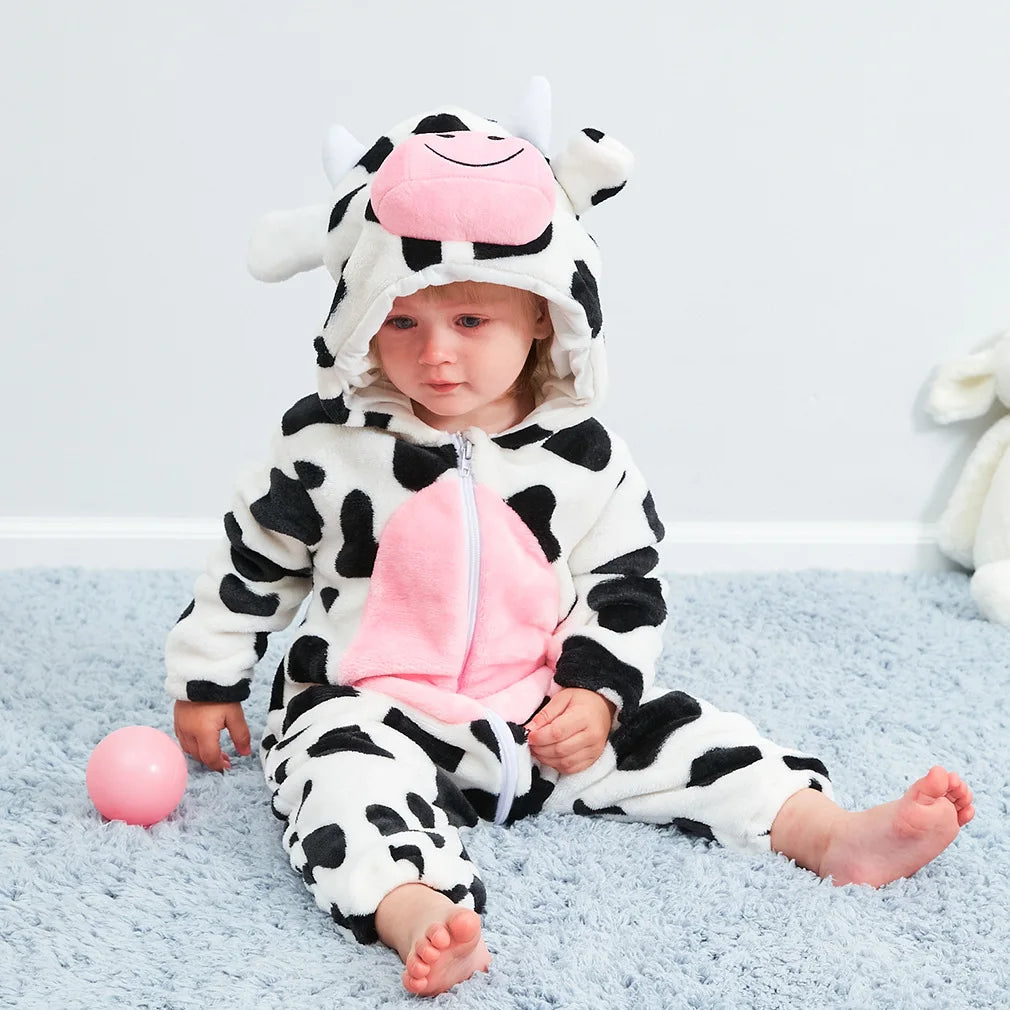 Dinosaur Winter Baby Romper Kigurumi Costume Flannel Hooded Bodysuit Pajamas Animal