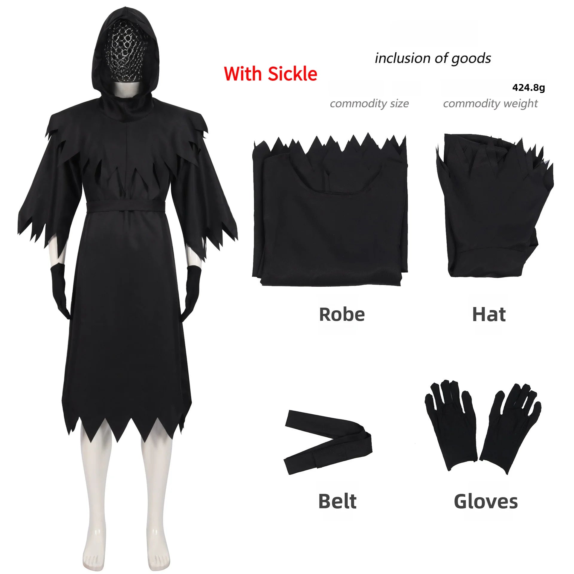 Zawaland Halloween Death Costume Medieval Grim Reaper Robe Gothic Monk Cloak with - without sickle / S