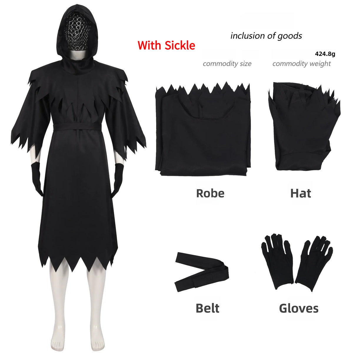 Zawaland Halloween Death Costume Medieval Grim Reaper Robe Gothic Monk Cloak - product image 7