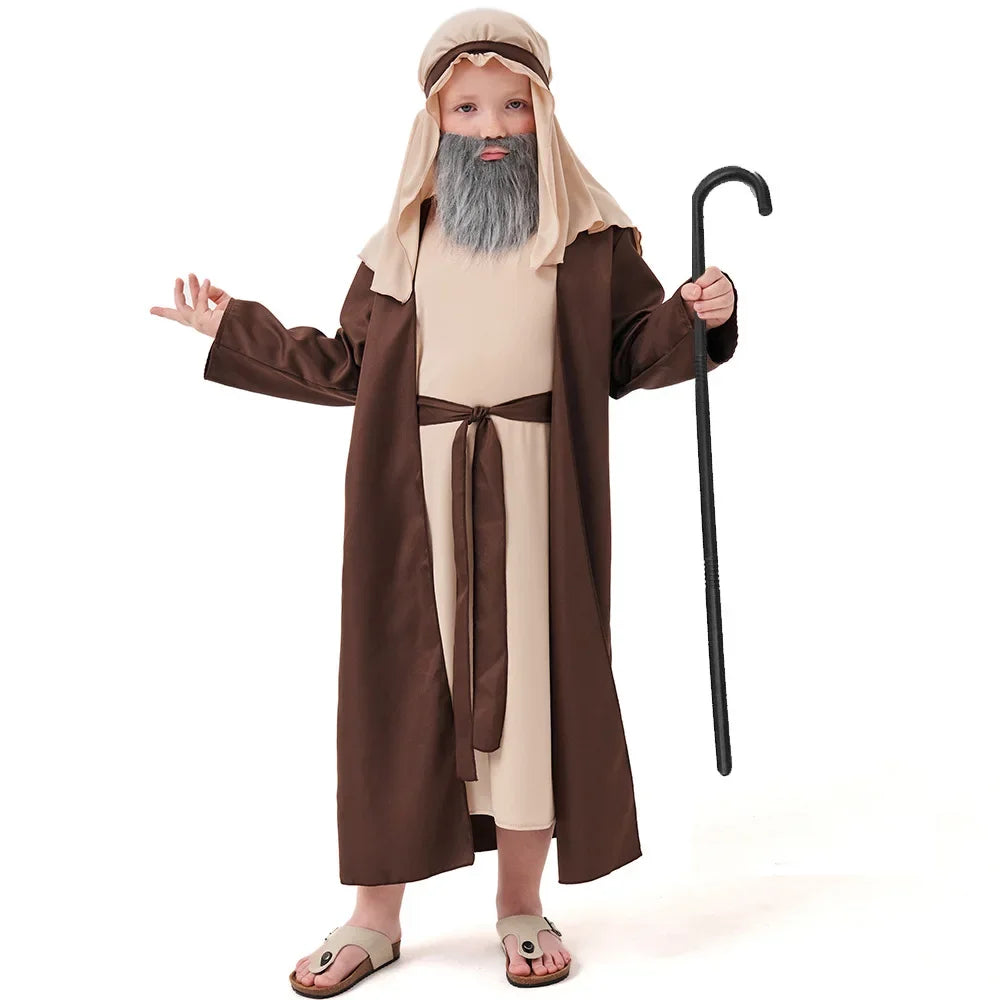 Saint Joseph Costume for Boys | Biblical Nativity Robe & Beard
