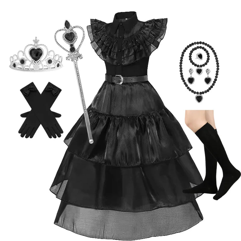 Girls Halloween Costume Black Gothic Costume Kids Up - 3 PCS B / 7-8T(140)