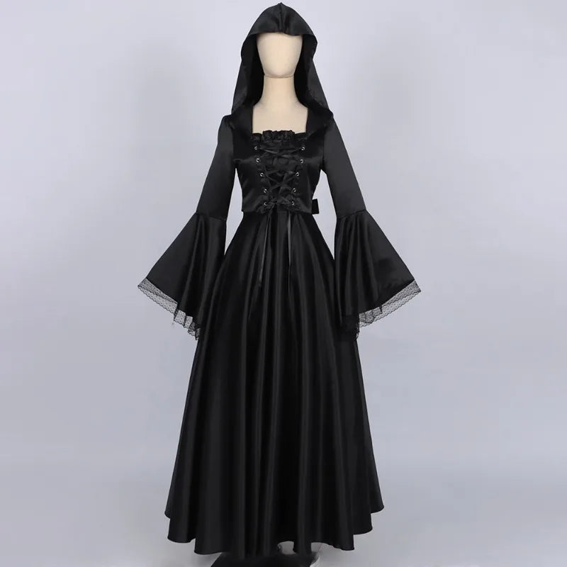 Women Gothic Hooded Long Dress Bell Sleeve Halloween Ghost Bride Witch - product image 3