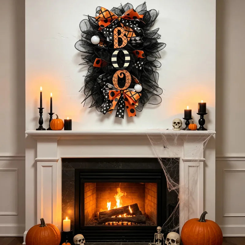 50x30cm Halloween BOO Wreath Pumpkin Door Hanging Garland Front Door Porch - product image 5