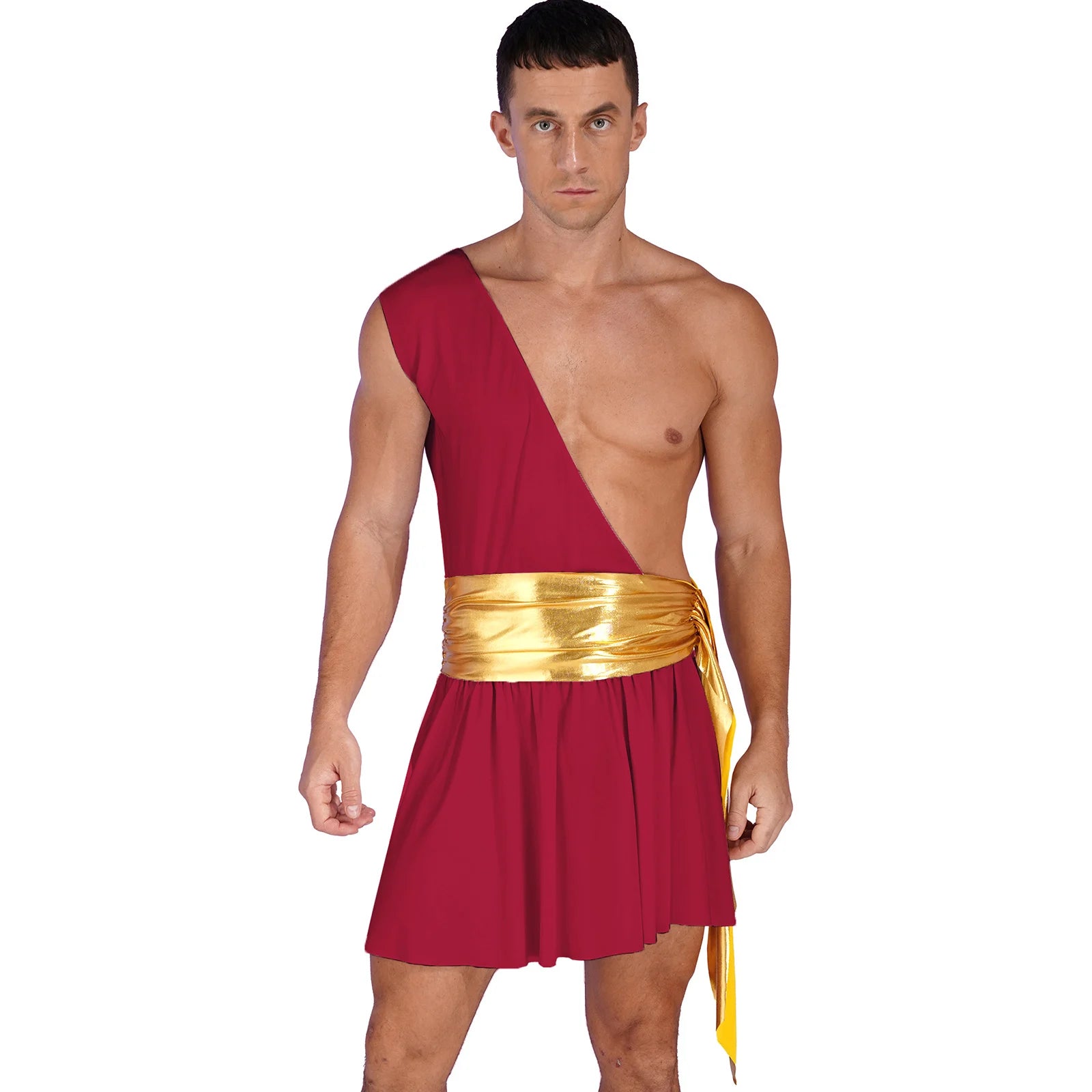 Men's Ancient Greek God Halloween Costume One Shoulder Strap Skirts Knight Warrior - White B / M
