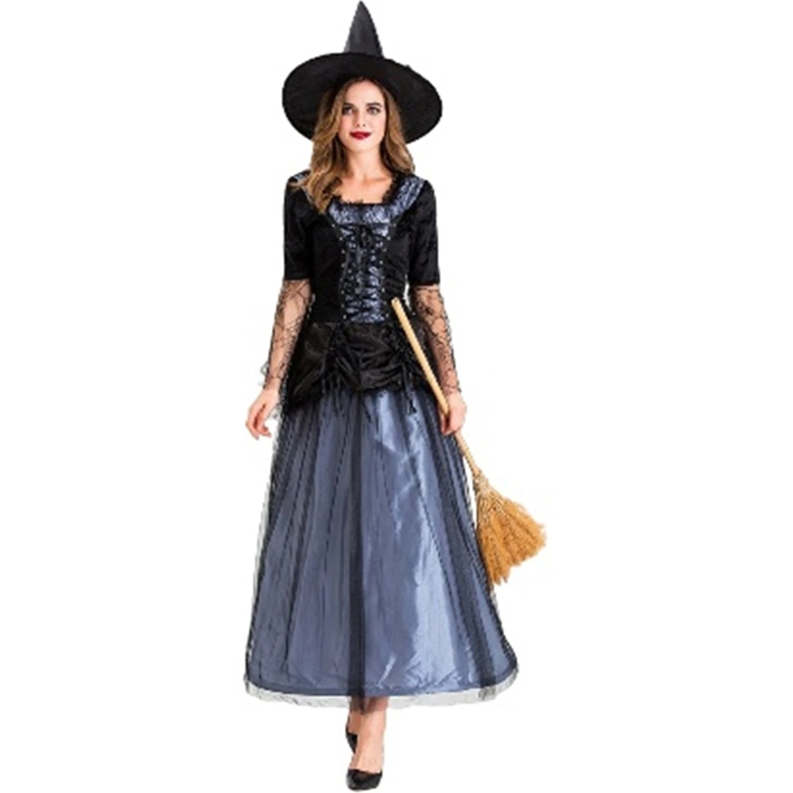 Witch Gothic Lace Mesh Black Women's Uniform Halloween Costume