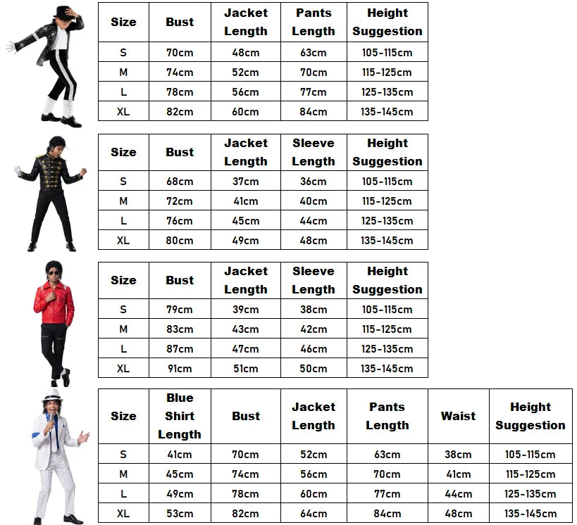 Child Michael Military Jacket Halloween Dress Up Smooth Criminal Cosplay Boy Michael Jackson Beat It Billie Jean Costume