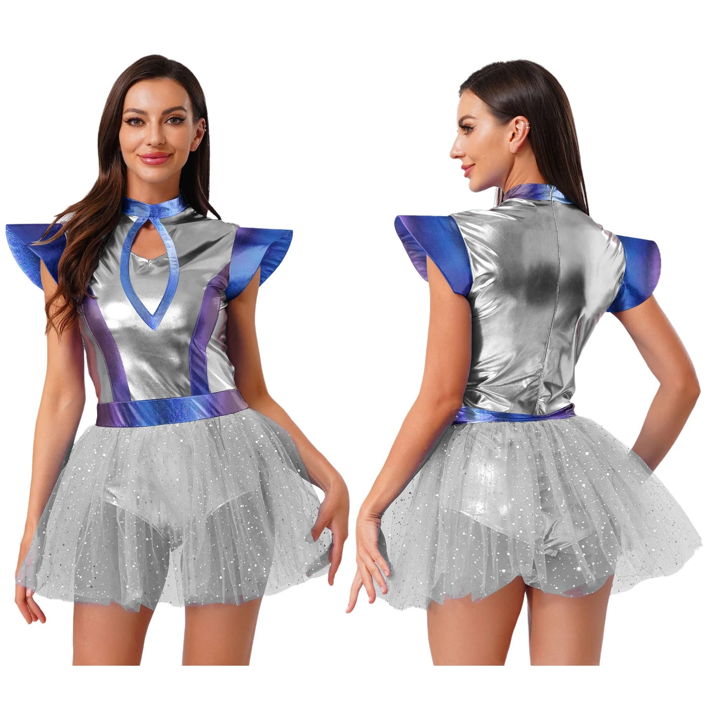 Women's Metallic Space Alien Robot Halloween Costume
