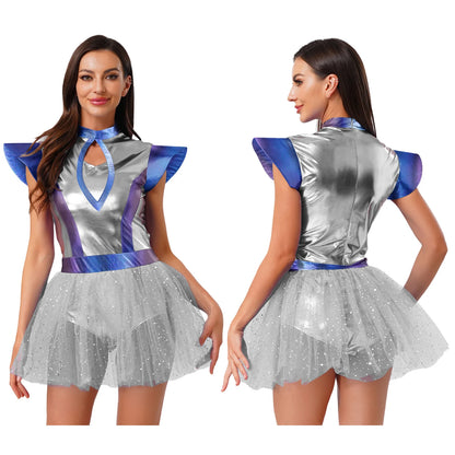 Women's Metallic Space Alien Robot Halloween Costume