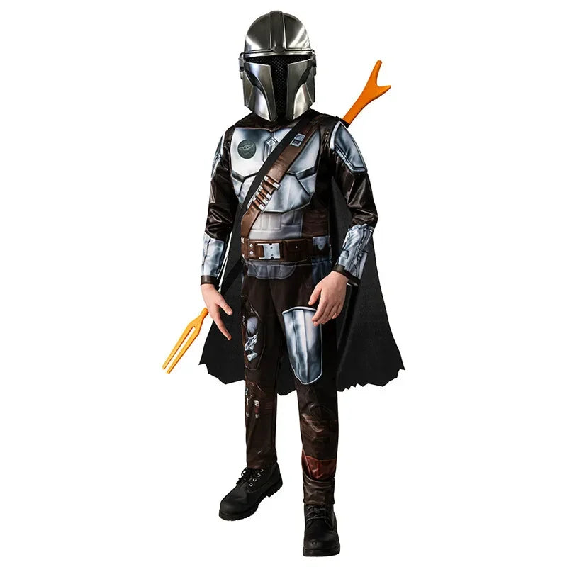 Kids Classic Mandalorian Costume Set Star Wars Warrior Armor Jumpsuit with Helmet & Cape - Clothing and Mask / M