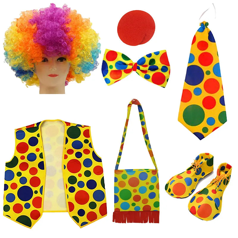Clown Costume - Nose Wig Bow Tie Shoes Headband Gloves Hat Stockings and Vest Dress Up - 22 / One Size