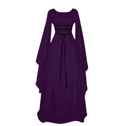 Women's Medieval Long Sleeved Round Neck Lace-Up Waist Irregular Costume - alternate view 3