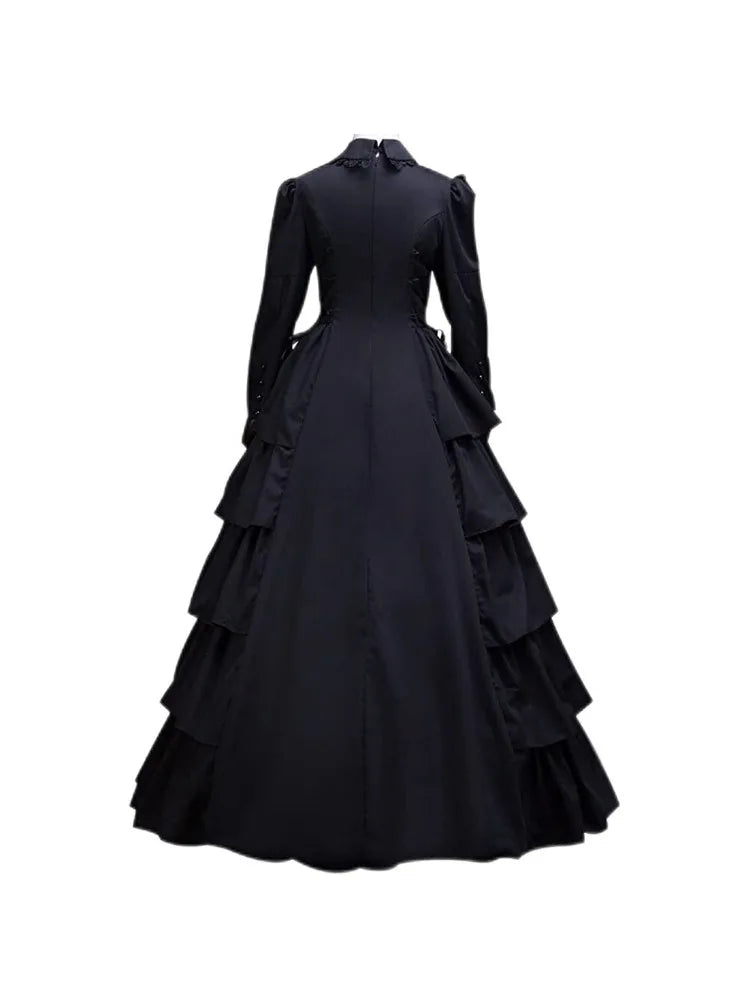 Women's Medieval Victorian Dress Halloween Renaissance Gothic Lace - black victorian / M