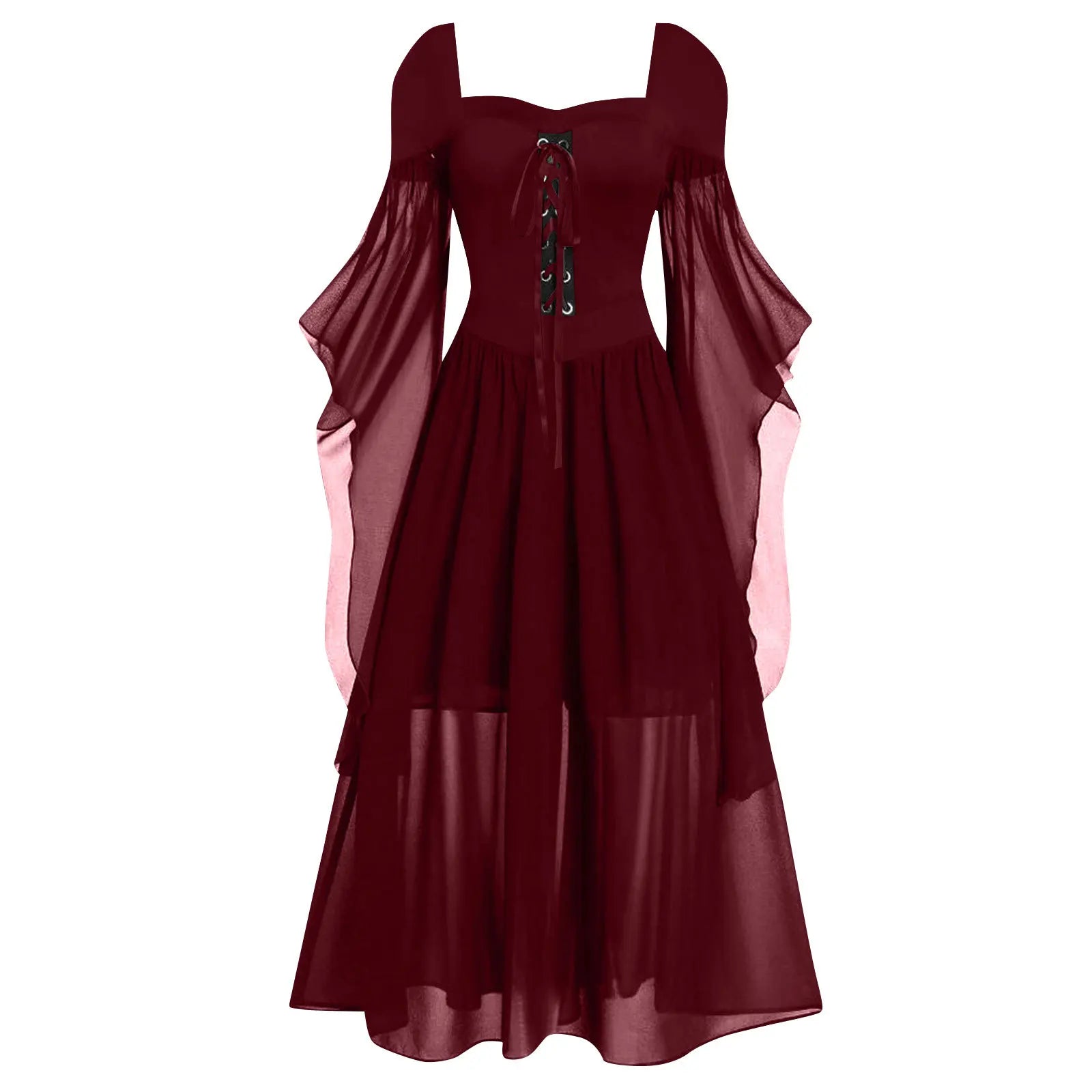 Women's Vintage Gothic Dress Halloween Witch Cosplay Costumes Off Shoulder Lace-Up Medieval Maxi Dress Retro - product image 8