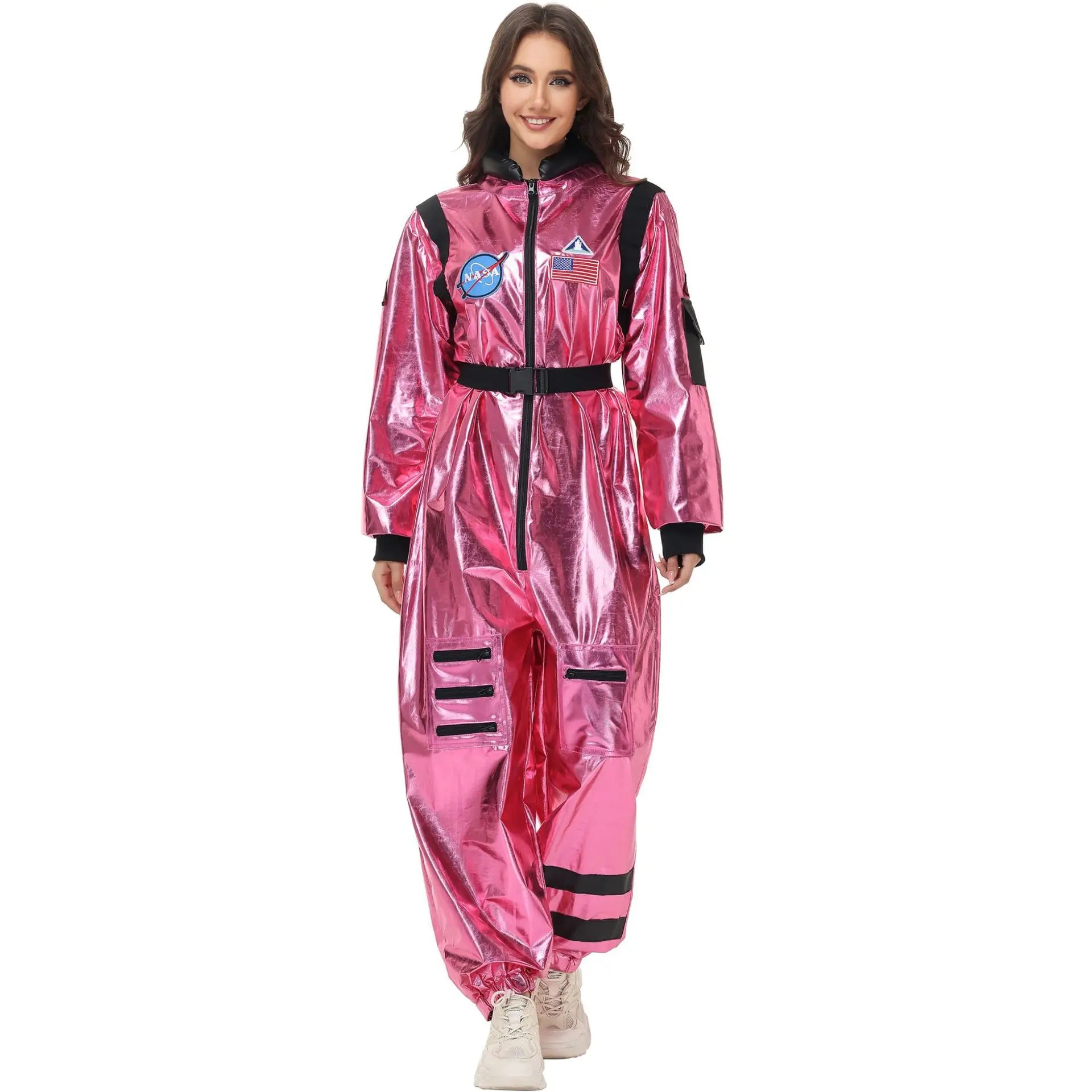 Adult Silver Astronaut Costume Men Women Spaceman Suit Space Jumpsuit Halloween Costume - Blue Women-B / M