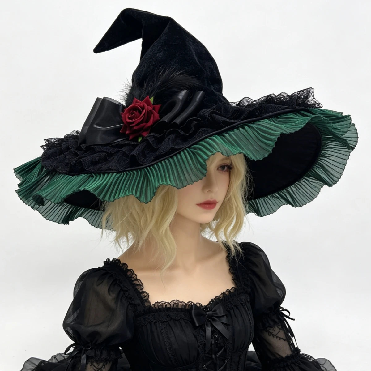 Gothic Halloween Witch Hat and Broom Set Witch Pointed Witch Flying Party - product image 7