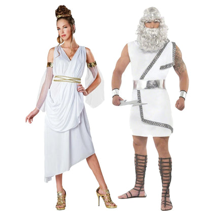 Halloween Ancient Greek Mythology Olympus Zeus Hera Costume Toga God Goddess Outfit - Women / XL