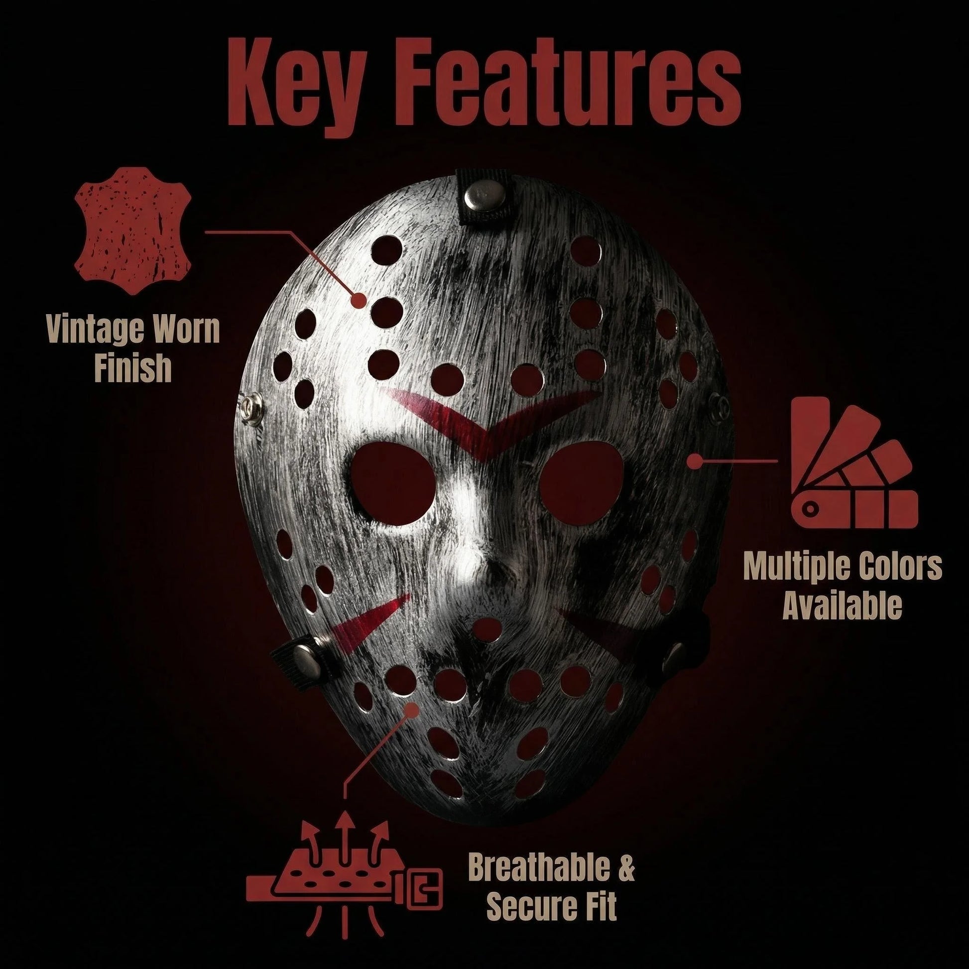 Horror Hockey Style Mask Scary Full Face Costume Mask for Adults Halloween Costume and - Gold