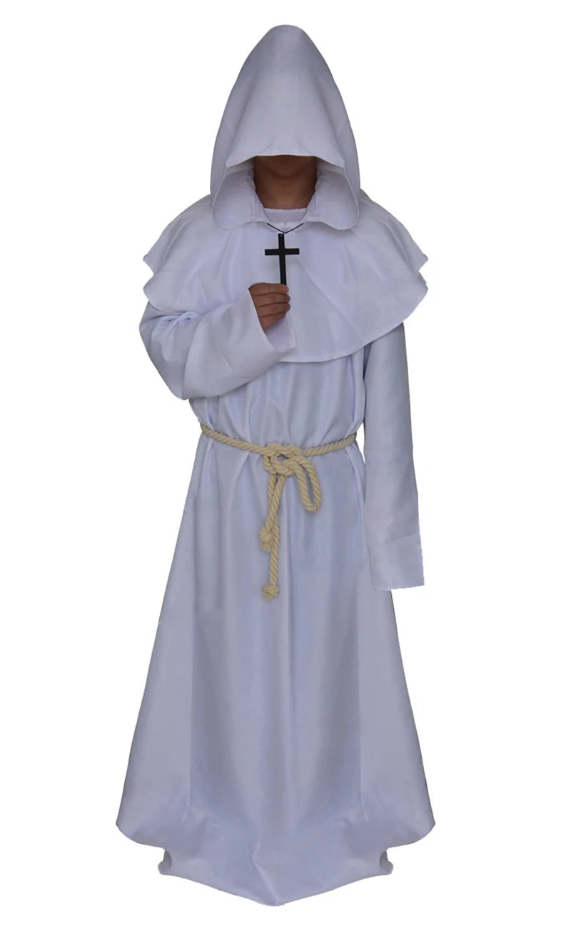 Halloween Wizard Costume Medieval Monk Hooded Robe Costume Mask Hat for Men Steampunk - C4 / Halloween cosplay