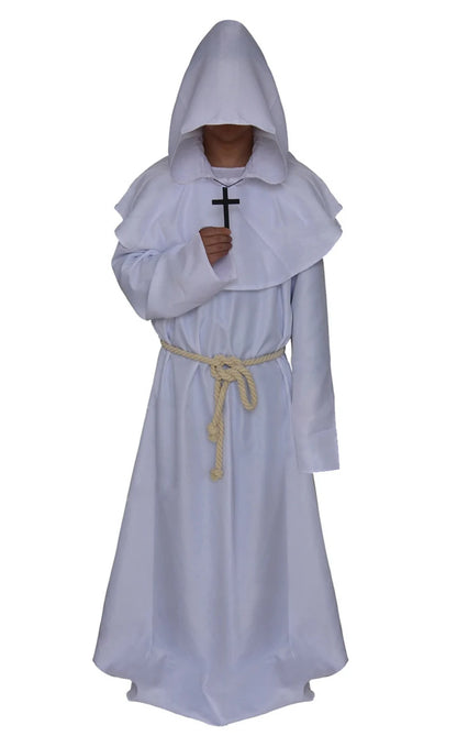 Halloween Wizard Costume Medieval Monk Hooded Robe Costume Mask Hat for Men Steampunk - C4 / Halloween cosplay
