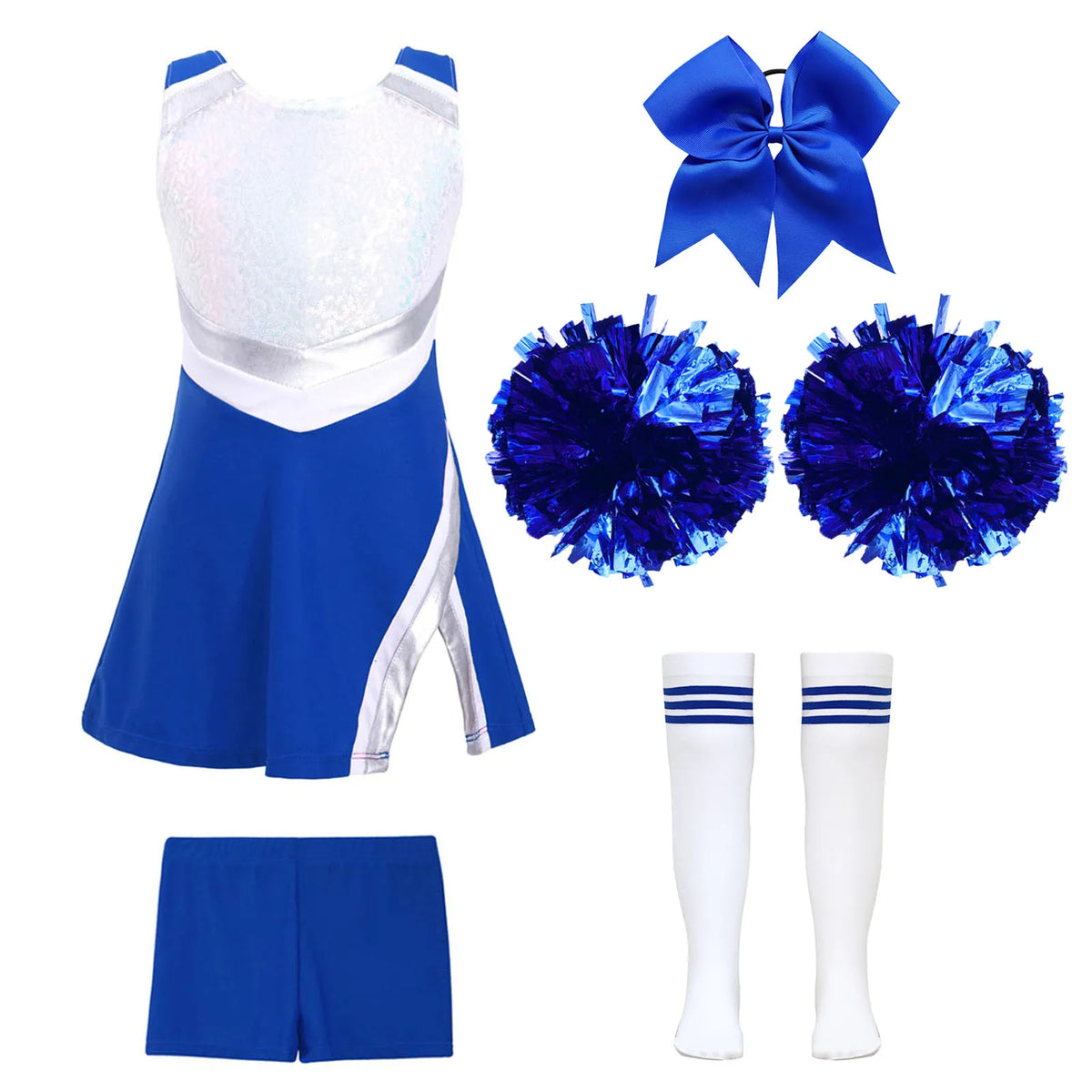 Girls' Cheerleader Costume Uniform with Pom-Poms - A Black White 14