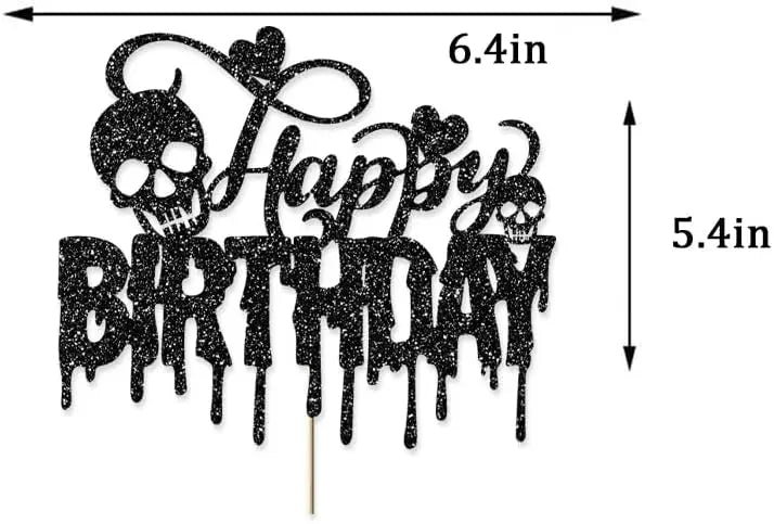 Black Glitter Halloween Birthday Banner Decorations Cake Topper Heart Skull - product image 5