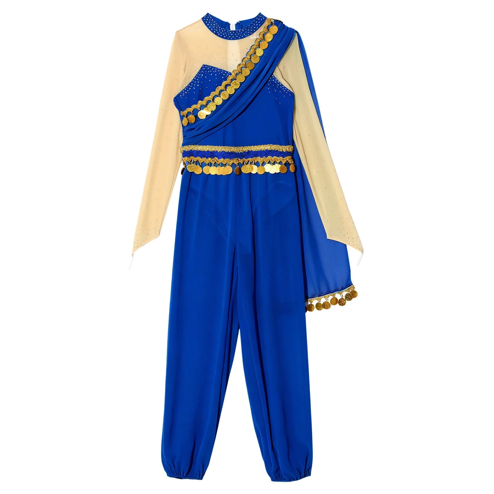 Girls Arabian Princess Belly Dance Outfits Halloween Cosplay Costume Sequins Tassels Rhinestone Jumpsuit Long - product image