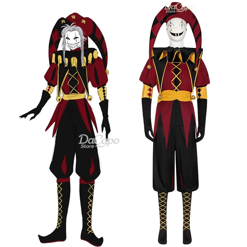 Freak Circus Pierrot Costume Clown Outfit Costume Game Halloween Horror Men's Cosplay - Costume and wig / L