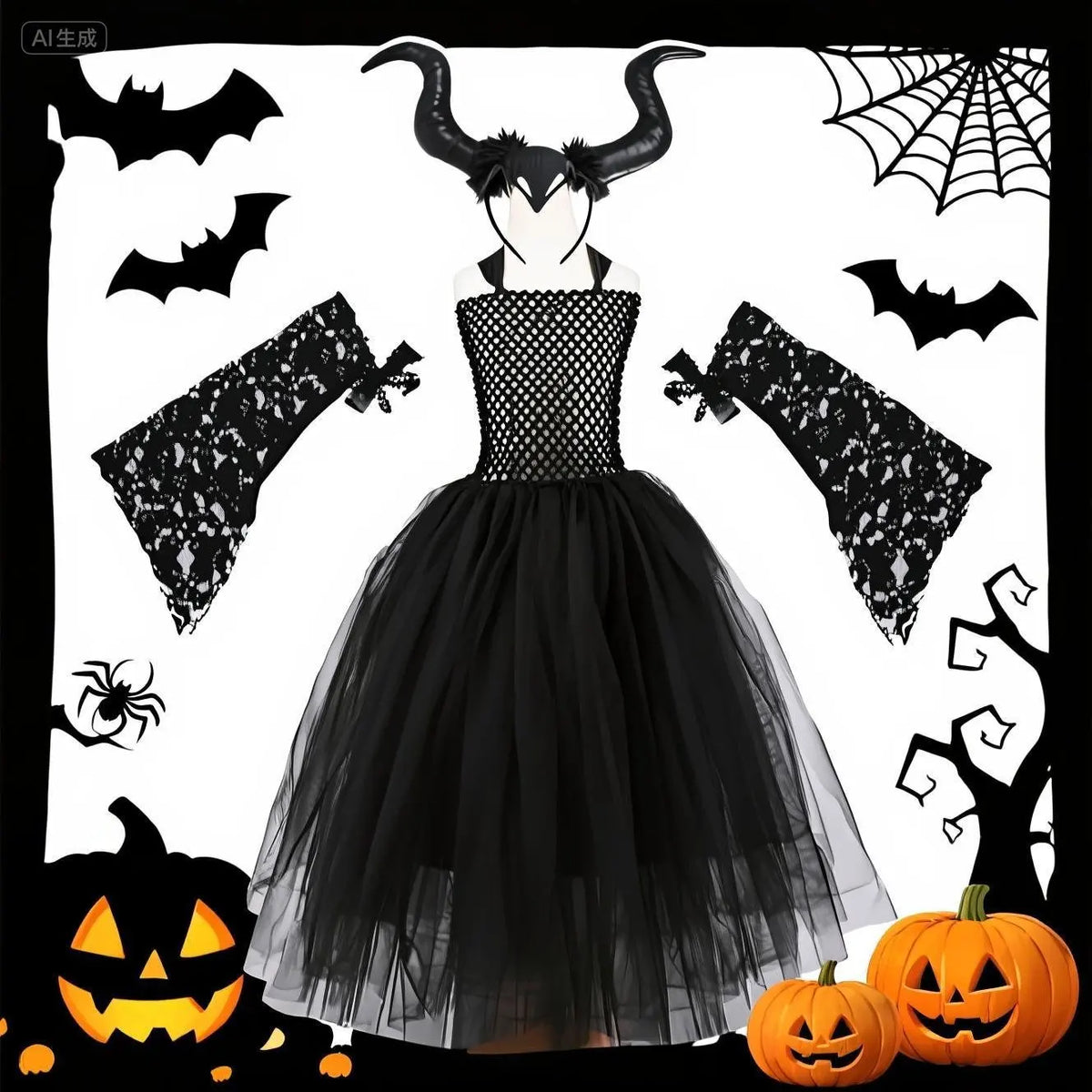 Kids' Princess Birthday Dark Black Evil Queen Mesh Wings Halloween - product image 10