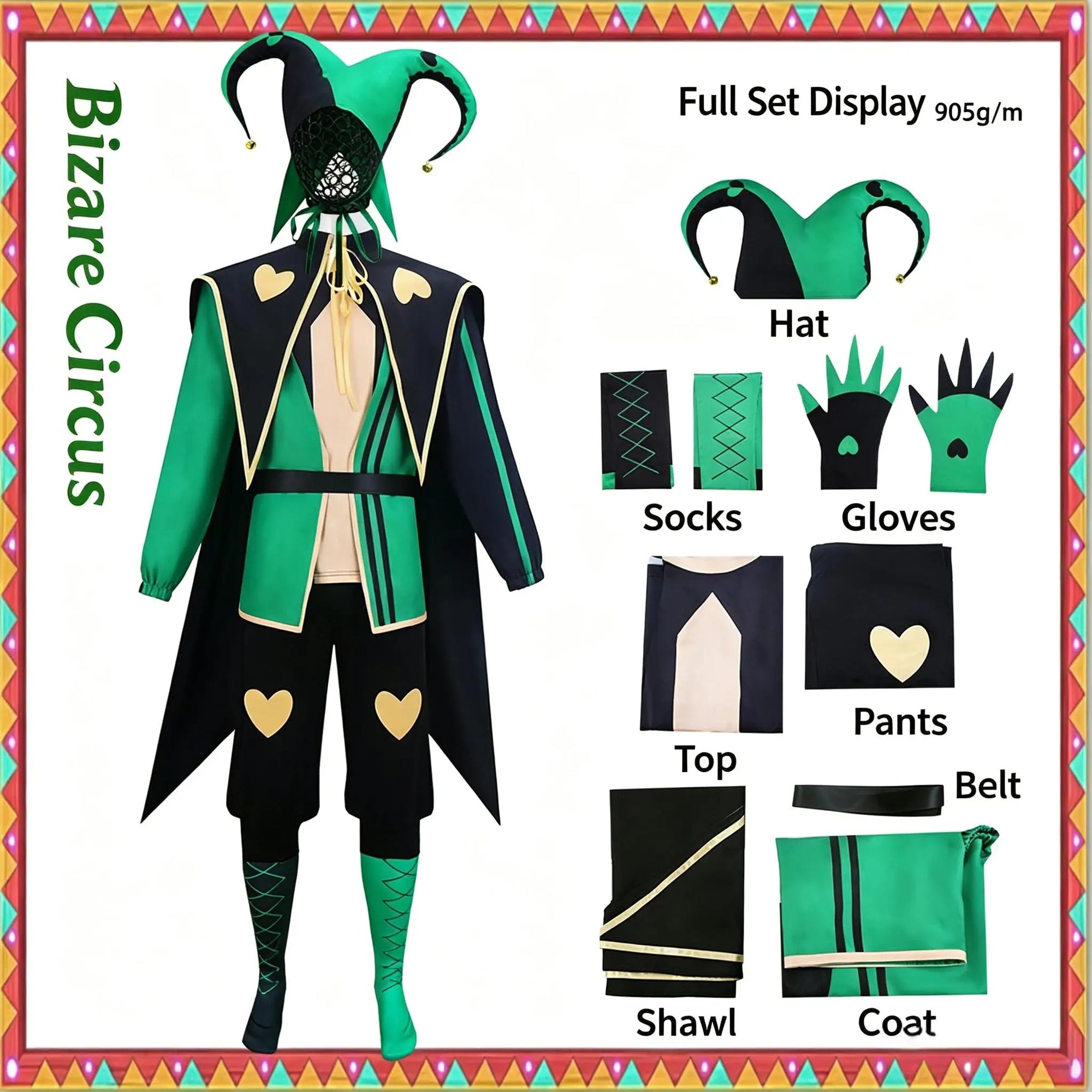 Classic Retro Pierrot Clown Costume Weird Circus Style Full Set Halloween Performance - Red costume / XXL