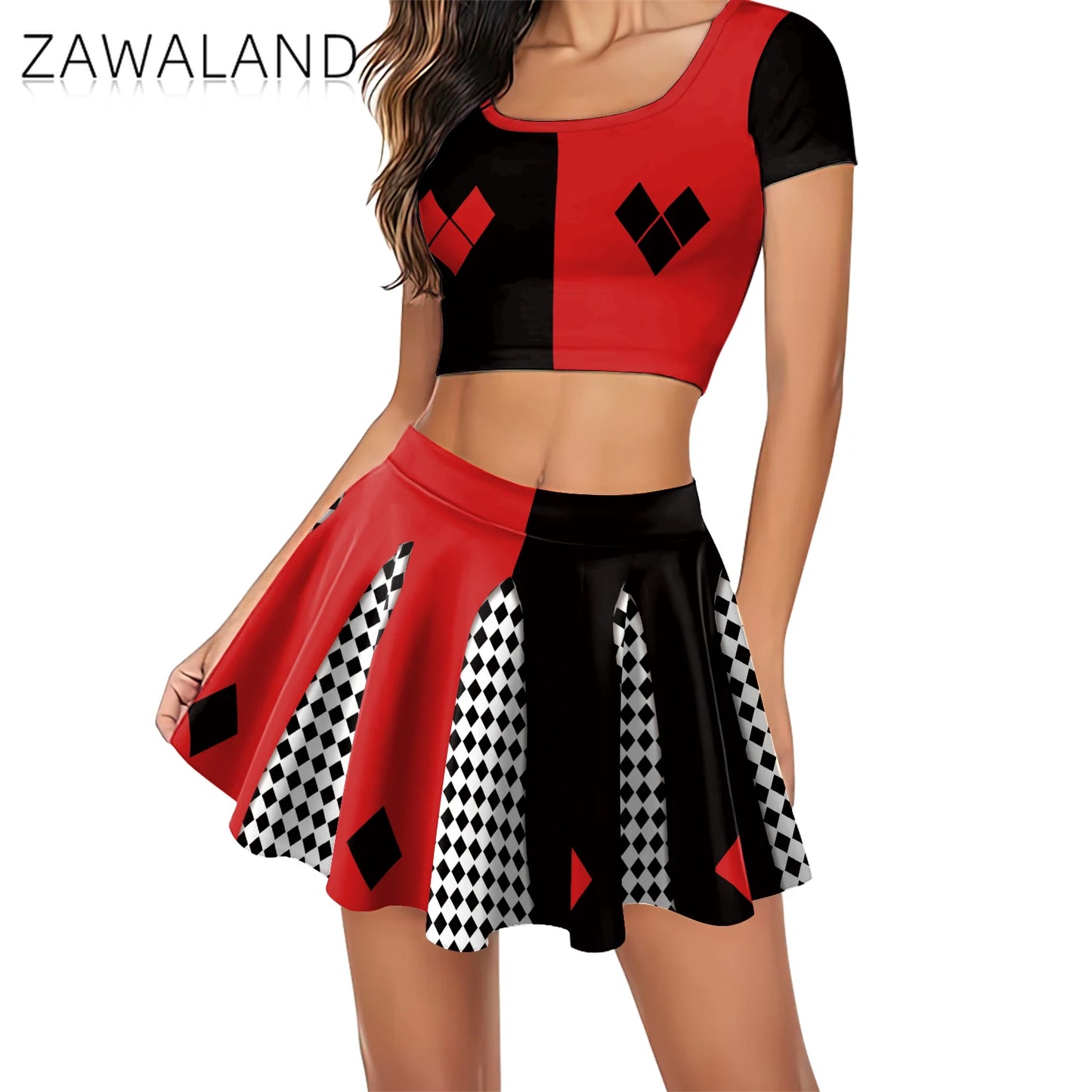 Movie Clown Costume Halloween Harry Q Outfit Red Black Crop Top Performance Pleated Skirt - CG022-1025 / M