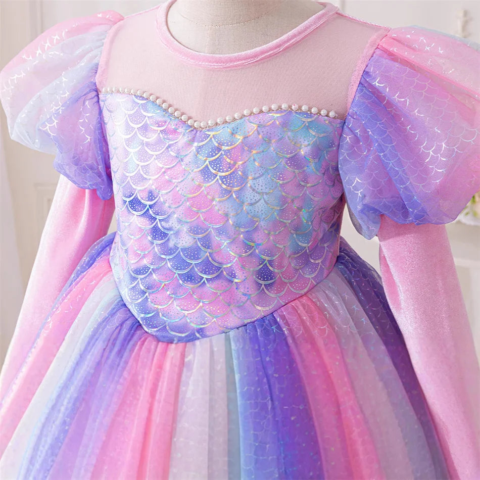 Girls Long-Sleeve Mermaid Princess Costume Dress