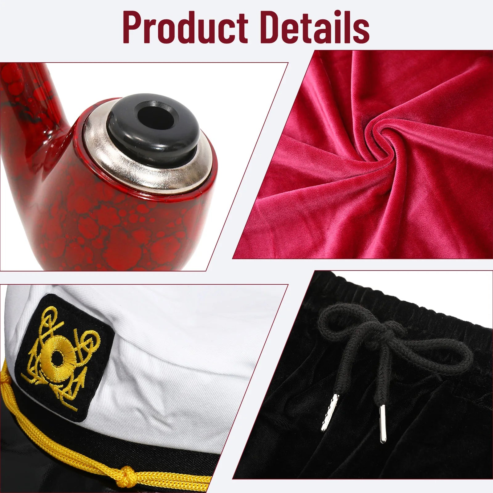 Men Velvet Robe Silky Long Sleeve Bathrobe Pajama with Sunglasses Captain Hat Belt PantsHalloween