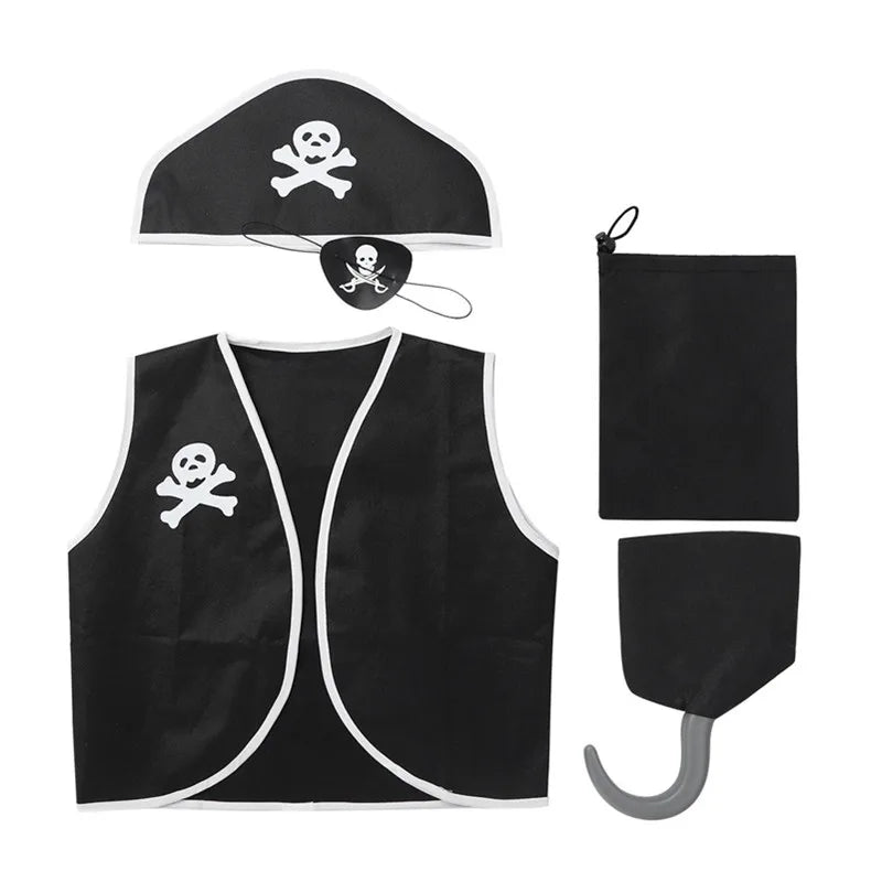 Captain Pirate Skull Costume Kid Women's Man Boy Girls Buccaneer Costume Outfit Hat Pants - View 7